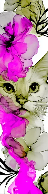 Free abstract cat art bookmarks featuring a green cat with hot pink abstract art